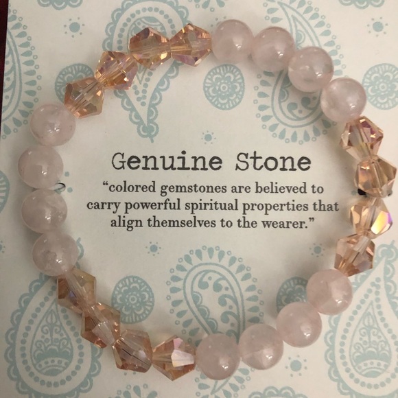 COPY - Genuine Rose Quartz & Bead Stretch Bracelet - Picture 2 of 4